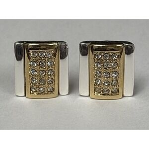 Vintage Monet Gold/Silver Tone Clip On Earrings, Cubic Zirconia, Signed,